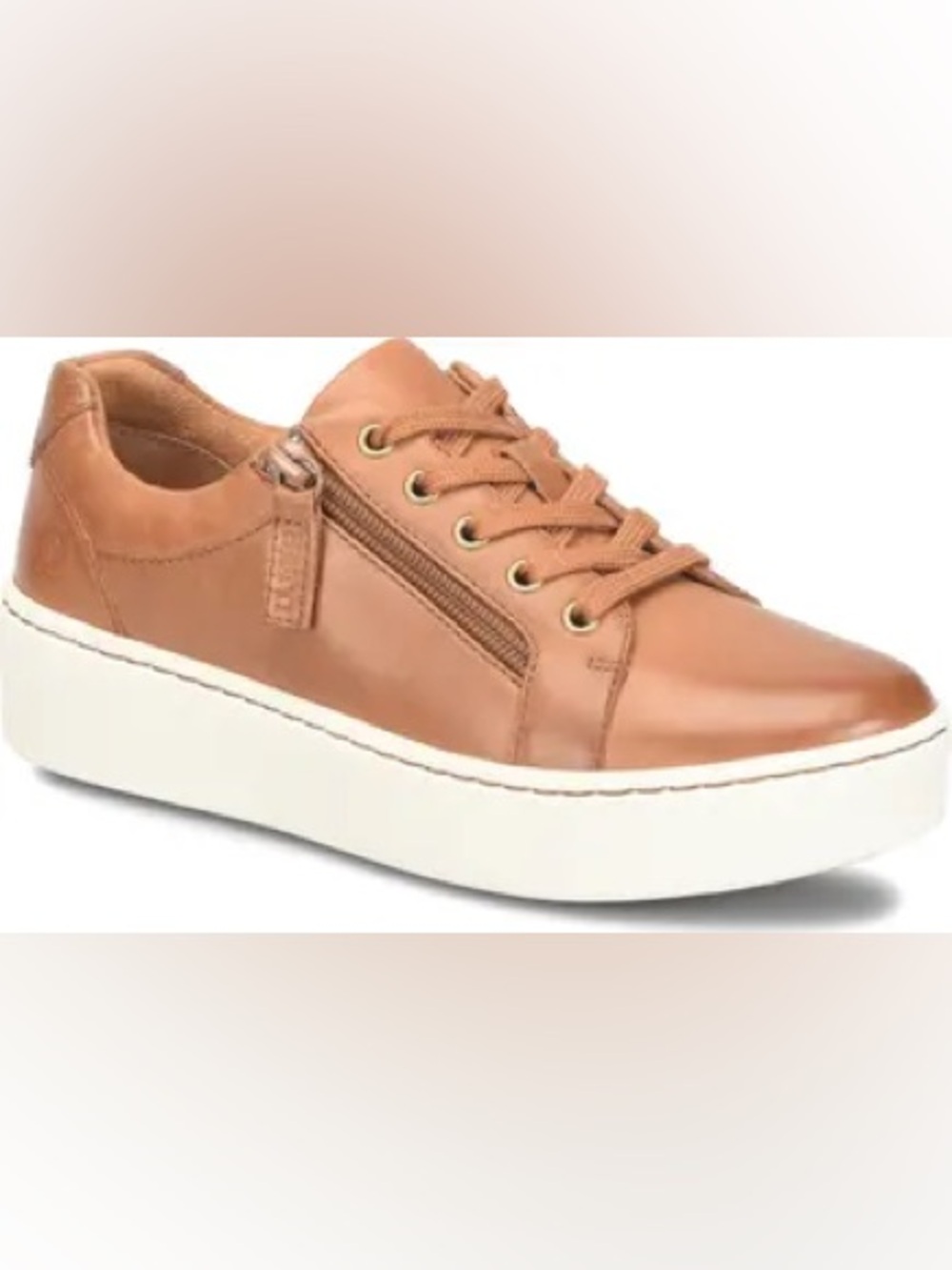 Born Tan Leather Platform Lace-Up Sneaker with Side Zipper